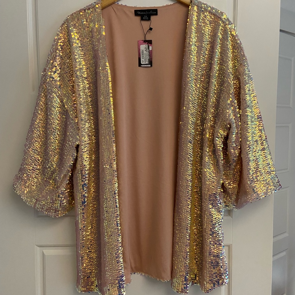 New *without* tags O/S pink sequin cardigan